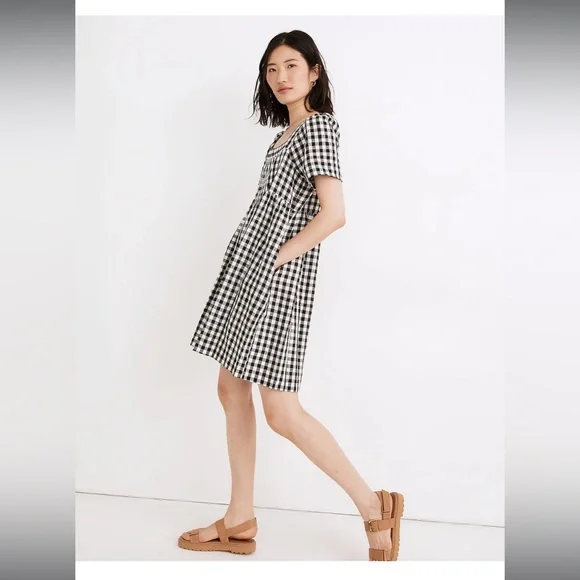 Madewell Linen-Blend Allie Mini Dress in Gingham Check - Picture 2 of 8